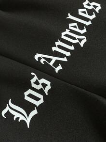 PAVTROS Conjunto casual de dos piezas con capucha y cordón, con impresión de letras, ropa de otoño para hombres - Negro - Ver 9