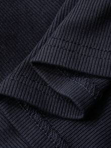 DAZY Women's Black Striped Patchwork Camisole Vest & Oblique Placket Long Sleeve T-Shirt,Autumn Basic Effortless Chic Everyday Loose Casual Streetwear - Navy Blue - View 7
