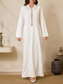Al Najma 女士土耳其长款连衣裙和阿拉伯传统长袍 - 白色 - 查看 3