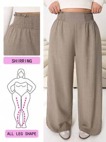Solflare 2026 Spring/Summer New Casual Everyday Outings, Parties, Commuting, Back To School, Dates, Home, Birthday Parties, Multi-Occasion Wear Loose Elastic Waist Trousers, Wide-Leg, Beige, Plus Size