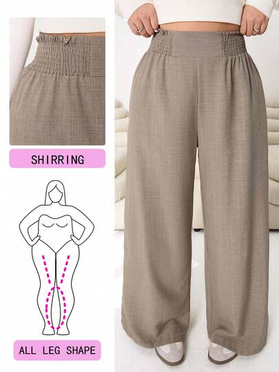 Solflare 2026 Primavera/Verano Nuevos pantalones casuales para uso diario, fiestas, ir al trabajo, volver al colegio, citas, en casa, fiestas de cumpleaños, para múltiples ocasiones, con cintura elástica holgada, pernera ancha, color beige, talla grande