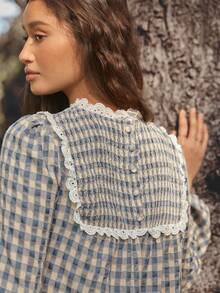 WESTFADE 高领镂空荷叶边娃娃迷你连衣裙 - 淺藍色 - 查看 2