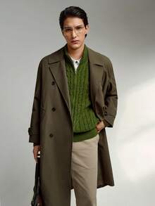 RONVEXI 男士休闲纯色立领开衫，秋冬季 - 軍綠色 - 查看 7