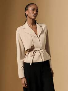 Briarwyn Eleganter einfarbiger Trenchcoat für Damen, beige, Herbst, langärmlig, gewebter Stoff mit Gürtel, Büro-Lässig, reguläre Länge, modische vielseitige Oberbekleidung - Weiss - Übersicht 6