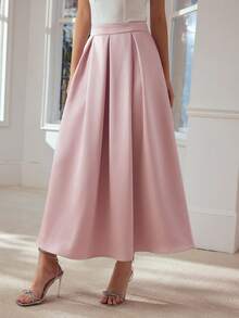 MOTF PREMIUM Gonna a pieghe rosa in raso a-line da donna - Rosa - Visualizzare 4