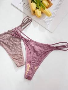 SHEIN 7pcs/Set Romantic Sexy Lace Bow G-String Lingerie Bowknot - Multicolor - View 6