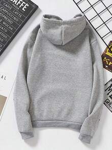 Sudadera con capucha de cierre completo roja con estampado geométrico bordado para mujer estilo casual urbano - Gris - Ver 3