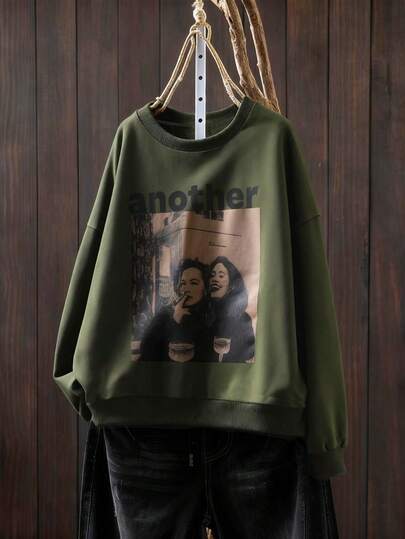 Sudadera casual de mujer con estampado gráfico de manga larga, adecuada para exteriores, viajes, uso diario, con ajuste cómodo