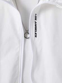 SHEIN 青少年男童休闲日常百搭舒适字母图案连帽衫轻便宽松长袖夹克秋冬女童服装