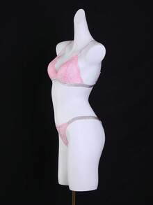 2pcs/Set Lace Elegant And Sexy Metallic Ribbon Ladies Lingerie Set - Pink - View 3