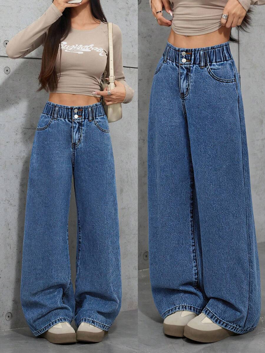 少女休闲柔软舒适复古水洗蓝色牛仔宽松阔腿牛仔裤,适合秋冬季日常穿着、街头风、圣诞节、新年等场合,也可作为冬季牛仔裤、休闲连衣裙、优雅牛仔裤、派对装、返校季牛仔裤、Y2K宽松牛仔裤、超大牛仔裤、破洞牛仔裤、复古水洗牛仔裤、2000年代宽松牛仔裤和夏季牛仔裤穿着。 - 深色水洗藍 - 查看 1