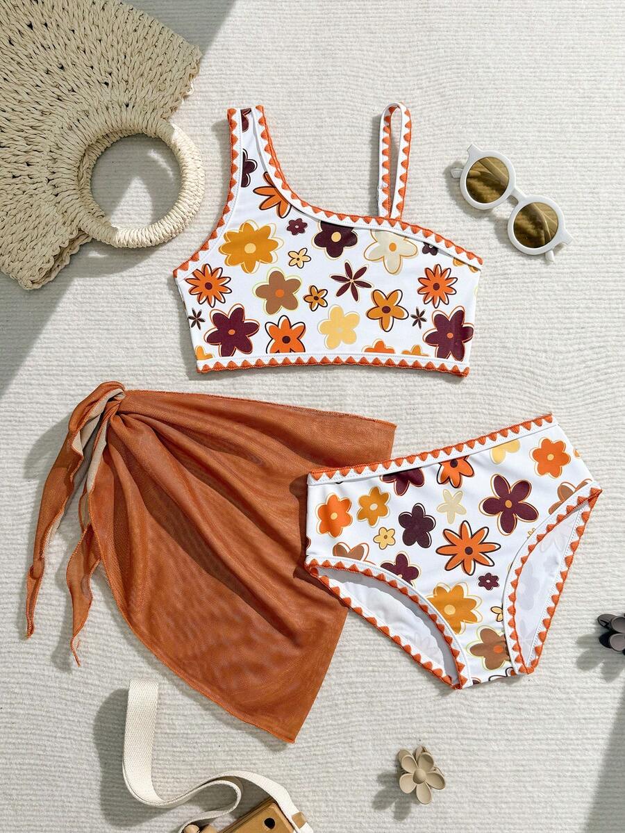 女童碎花泳衣套装