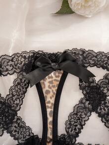 SHEIN Lace Patchwork Leopard Print Mesh Big Bow Thong Panties Bowknot ClassicAnimalPrint - Multicolor - View 8