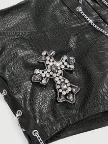 ROMWE Avant Bộ bikini 2 mảnh bó sát lưng thấp trang trí da PU phong cách Retro Gyaru Biker dành cho nữ - màu đen - Xem 3