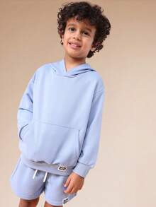 SUMWON Boys Oversized Hoodie And Shorts Set With Hood Centre Pocket Summer Casual Co-Ord Outfit - Blue - View 6