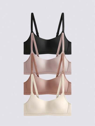 Loungeista 4件装女士舒适睡眠多色休闲条纹无钢圈软杯纯色内衣文胸