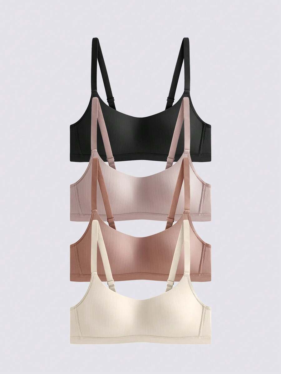 Loungeista 4件装女士舒适睡眠多色休闲条纹无钢圈软杯纯色内衣文胸 - 彩色 - 查看 1