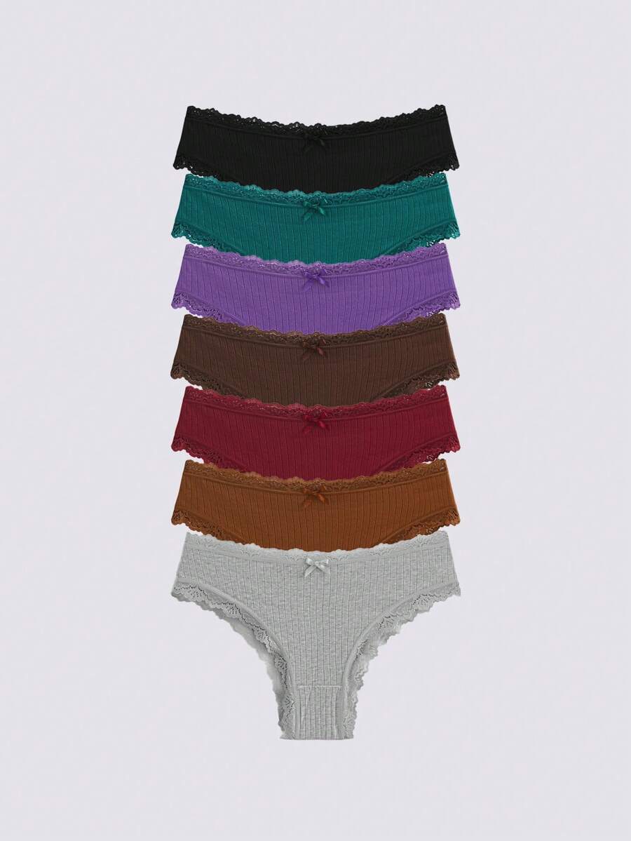 Loungeista 7件舒适条纹棉质比基尼内裤性感内衣