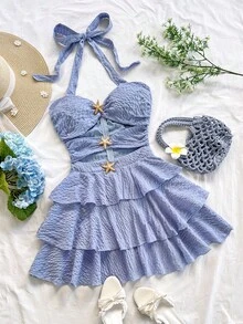 Soleia 女式蓝色海星装饰度假风格迷你连衣裙 - 淡紫色 - 查看 1