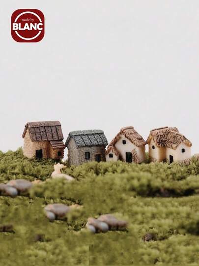 4pcs Resin Mini House & Thatched Cottage Micro Landscape Ornament For Gardening And Succulent Arrangement Decoration