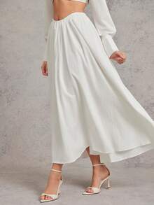 L'Amorae Women's Elegant Commuter Solid Color Steel Wire Decor Skirt - White - View 6