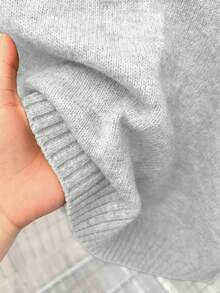 SHEIN PETITE CURVE 大码灰色V领撞色长袖针织衫，通勤舒适 - 淺灰色 - 查看 6