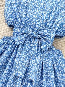 Tween Girls' Casual Ditsy Floral Spaghetti Strap Dress, Spring/Summer Vacation - Blue - View 3