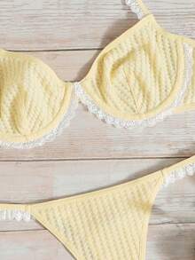 PetitDoll Contrast Lace Underwire Bra & Panty Lingerie Set, Kawaii - Yellow - View 3