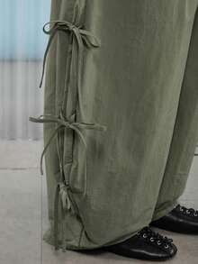 COUREZ 低腰宽松灯笼裤，带系带细节 / Y2K 外出穿搭 秋季女装 秋装 冬装 阔腿裤 - 軍綠色 - 查看 6