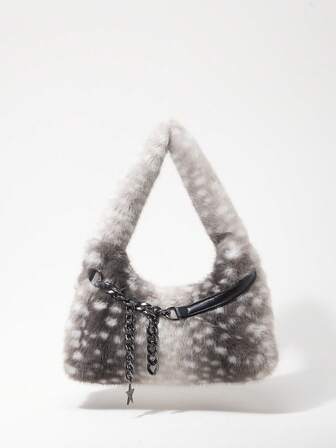 Grunge Punk 2000er Jahre Stil Damen Umhängetaschen, Punk Nieten Bikertaschen, Fellbeutel, Herbst & Winter Geldbörsen, Hobo Handtasche (zufälliges Muster)