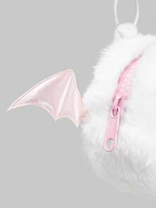 ROMWE Kawaii 1Pc Cute Fish-Shaped Plush Cake Purse, Back To School Student Bluetooth Headset Storage Bag, Small Wing Bow Tie High-Value Hanging - White - View 9