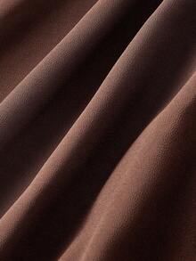 SHEIN MOD 棕色雪纺拼接PU腰部复古喇叭袖A字连衣裙，度假装扮