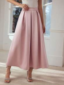 MOTF PREMIUM Gonna a pieghe rosa in raso a-line da donna - Rosa - Visualizzare 2