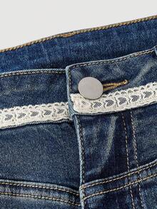 Sweetra Women's Fashion Casual Versatile Heart Pocket Skinny Flare Leg Jeans - Dark Wash - View 2