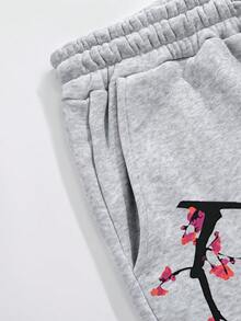 Manfinity Dauomo Men's Sweatpants, Light Gray, Loose And Comfortable,Plum Blossom Print - Light Grey - View 4