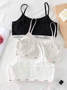 3件套少女基础款字母撞色蝴蝶结装饰加厚吊带文胸，简约纯色 - 彩色 - 查看 2