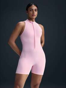 Powerista 女士休闲运动健身纯色拉链连体裤 - 粉色 - 查看 4