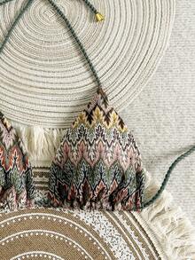 Swim Mod Women's Summer Beach Triangle Top, Unique Textured Hollow Knit Fabric, Rope Neck Tie - Multicolor - View 5