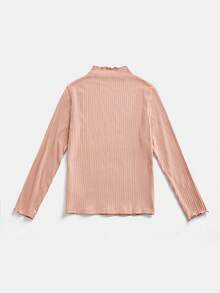 SHEIN EZwear 女式加大码罗纹针织长袖T恤，莲藕粉色 - 藕粉色 - 查看 2