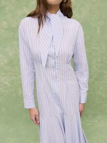 Nöista Striped Shirt Dress With A Flared Hem, Contrasting Cuffs And Placket, Button Down. Spring, Summer, Woman. - Blue - View 3