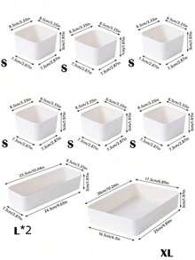 Boîte de rangement en plastique blanc 4 6 5 9 pièces Ensemble d'organisateurs à tiroirs Plateau multifonctionnel pour salle de bain, coiffeuse, maquillage, cosmétiques, chambre, cuisine, bureau, petits outils. Solution de rangement et de décoration pour la maison - Blanc - Voir 22