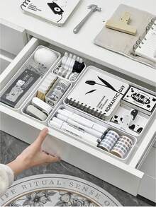 Boîte de rangement en plastique blanc 4 6 5 9 pièces Ensemble d'organisateurs à tiroirs Plateau multifonctionnel pour salle de bain, coiffeuse, maquillage, cosmétiques, chambre, cuisine, bureau, petits outils. Solution de rangement et de décoration pour la maison - Blanc - Voir 18