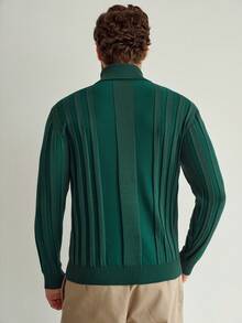 Manfinity Homme 男士纯色高领长袖休闲毛衣，秋冬季 - 墨綠色 - 查看 7