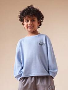 SUMWON 男童华夫格针织长袖上衣搭配直筒裤两件套休闲套装，东京日本印花设计