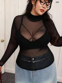 CovetEZ Camicetta nera in rete trasparente oversize (senza reggiseno) per donna