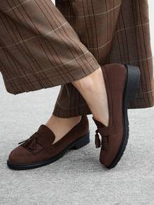 CUCCOO BIZCHIC 女士休闲百搭简约通勤平底鞋，饰有流苏 - 咖啡棕 - 查看 3