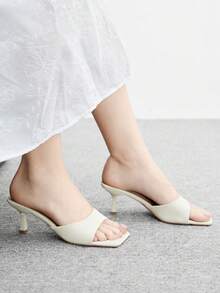 CUCCOO BIZCHIC 女士时尚简约优雅方头细高跟穆勒凉鞋，适合通勤、约会、派对、度假、婚礼等场合。 - 白色 - 查看 5
