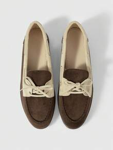 Sleekvia Women's Casual Lace-Up Contrast Color Comfortable Slip-On Loafers, Versatile For Daily Commute For Christmas - Coffee Brown - View 2