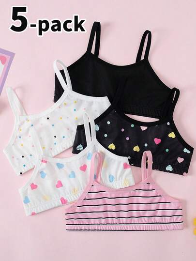 Young  Girls Cute Pattern Underwear 5-Pack Set - Colorful Cute Pattern Underwear 5-Pack Combo Cute Pattern Design Colorful Cozy Color Camisole Vest Cute Pattern Underwear 5-Pack Set Combo Social Media Style Cute Pattern 2026 New Year Holiday Essential Autumn Winter Young  Girls Cute Pattern Underwear 5-Pack Set