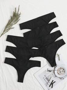 NudeFit Women Black High Stretch Plain Backless Thong Underwear Multi-Pack For Casual Comfy Wear - Black - View 1